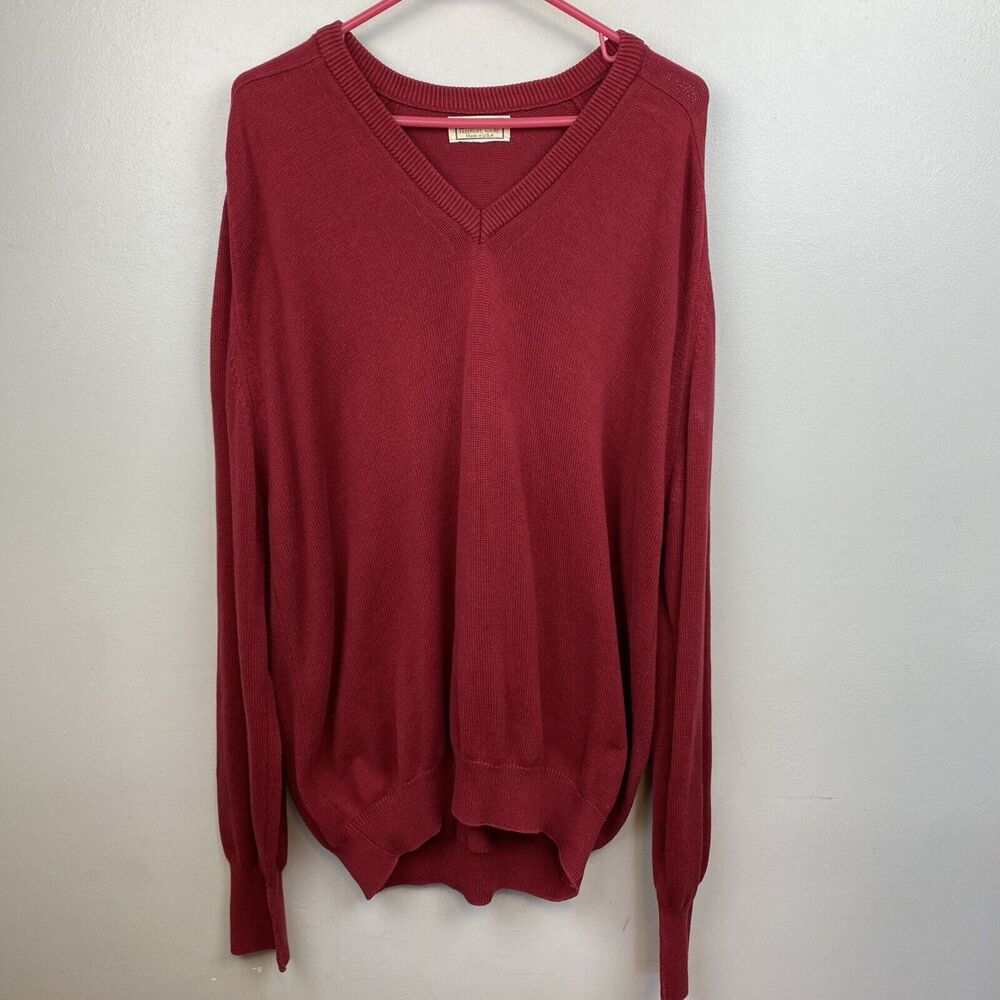 LL Bean Sweater Mens 2XL Red Long Sleeve V Neck Cotton USA Made Maine VTG‎